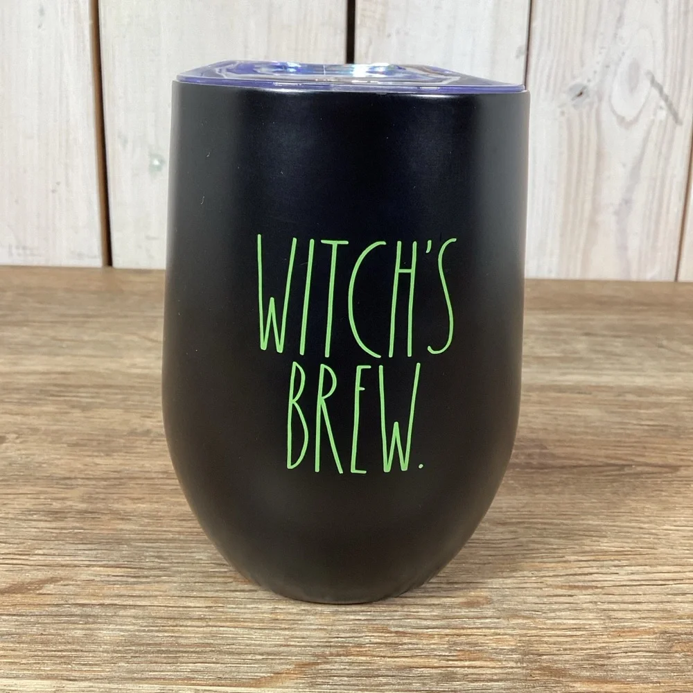 Rae Dunn WITCH’S BREW  Black Metal Travel Mug, Wine Tumbler Halloween